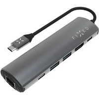 FIXED HUB Pro 6v1 USB-C hliníkový hub pro notebooky a tablety šedý - USB huby