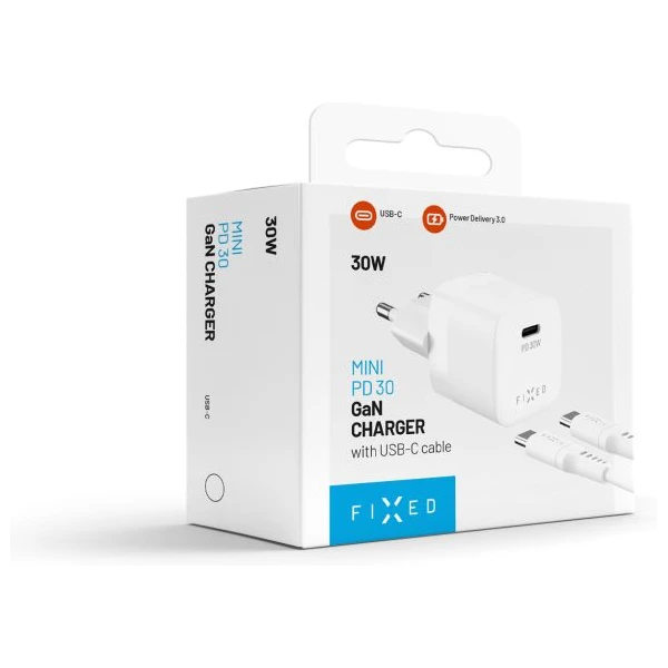 FIXED Mini Set GaN nabíječky s USB-C portem a USB-C kabelem, PD, 1,2m, 30W, bílá - Nabíječky - Obrázek 219434dded564c6b9987e024e77475c4