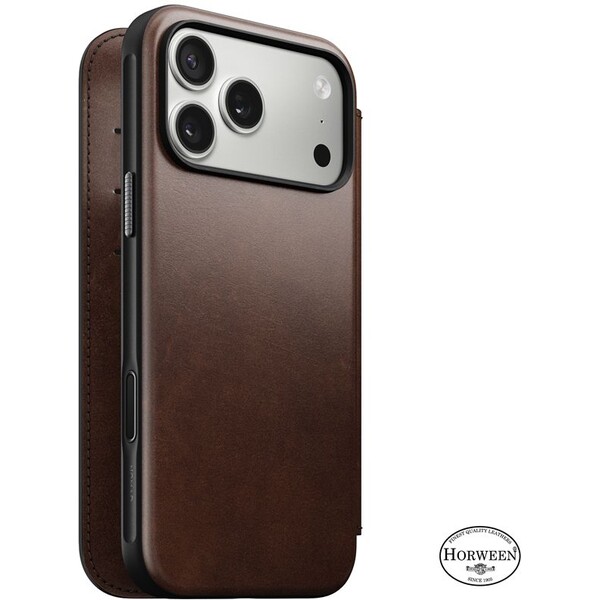 Nomad Modern Leather Folio (Horween) MagSafe kožené pouzdro iPhone 17 Pro Max Rustic Brown