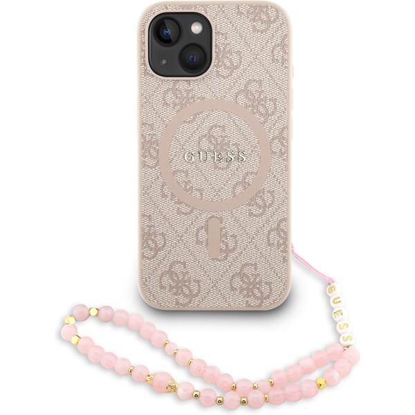 Guess PU Leather 4G Colored Ring Strap MagSafe kryt iPhone 14 růžový