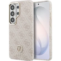 Guess PU Leather 4G Strass Logo Gold Frame Magnetic kryt Samsung Galaxy S26 Ultra růžový - Pouzdra