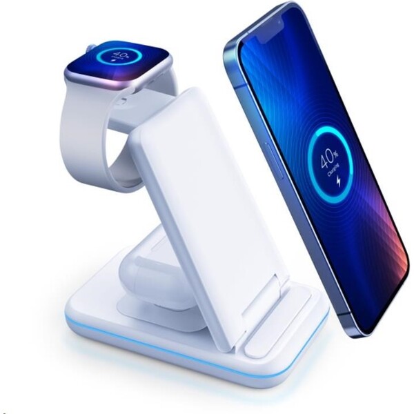 3mk Hyper Wireless Charger 3v1 nabíjecí stojánek, 15W bílý