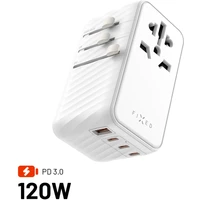 FIXED Voyager (120W) cestovní adaptér EU/UK/USA/AUS, 3xUSB-C a 1xUSB, GaN, PD, bílý - Nabíječky