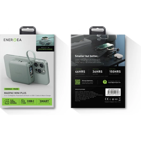 ENERGEA MagPac Mini Plus MagSafe powerbanka s kabelem, 10000mAh, šedozelená - Powerbanky - Obrázek 23d8da2949274d51bba58789b3b7dbb8