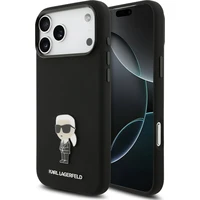 Karl Lagerfeld Liquid Silicone Metal Ikonik kryt iPhone 17 Pro Max černý - Pouzdra