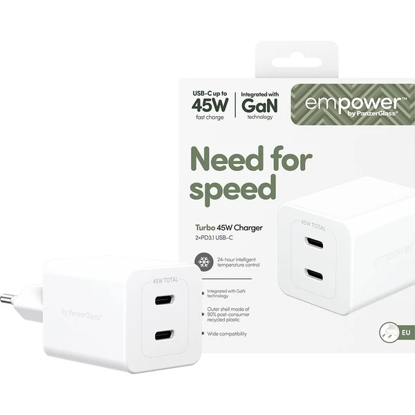 PanzerGlass® empower nabíječka Turbo GaN (45 W) 2x USB-C, bílá - Nabíječky - Obrázek 263J000K01