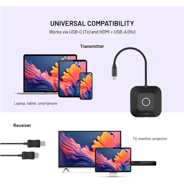FIXED AirLink bezdrátový HDMI adaptér, 100W, PD 3.0, černý - USB huby - Obrázek 26e2b2a076e64796890645cd36cc8267