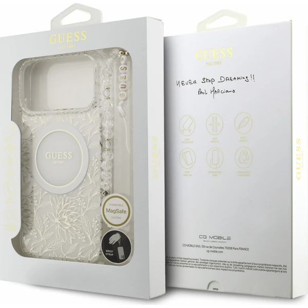 Guess IML Flowers Allover Strap MagSafe kryt iPhone 18 Pro Max bílý - Pouzdra - Obrázek 272ddd5dc68547a3a69a8e362d4cd709