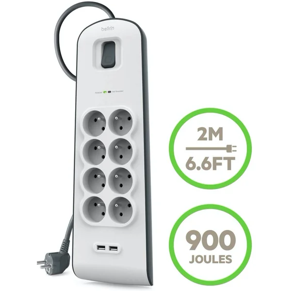 Belkin přepěťová ochrana BSV804, 8 zásuvek, 2xUSB/2.4A, 2m - Přepěťové ochrany - Obrázek 281L100301
