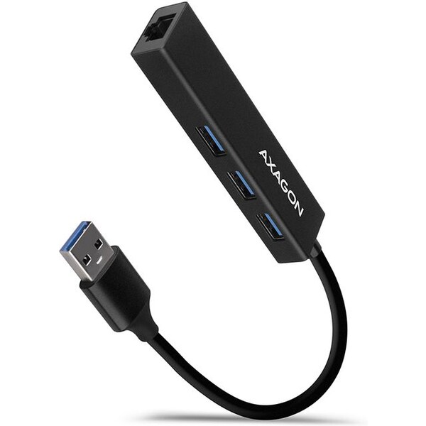 AXAGON HMAGL3A USB 3.2 Gen 1 hub porty 3x USBA + Gigabit Ethernet kovový kabel USBA 20cm