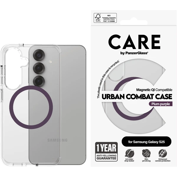 PanzerGlass® CARE kryt Samsung Galaxy S25 Urban Combat čirý/fialový QI (Plum Purple) - Pouzdra - Obrázek 28FC000J01