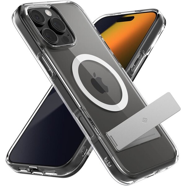Spigen Caseology Capella MagSafe Kickstand kryt iPhone 16 Pro Max clear white silver