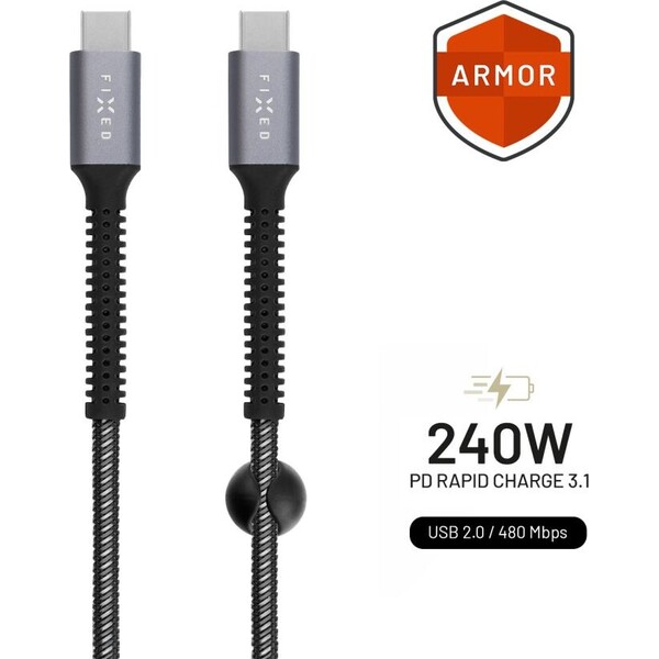 Fixed FIXDA-CC2-GR FIXDA-CC2-GR USB-C/USB-C a podporou PD, USB 2.0, 240W, 2m, šedý Šedá