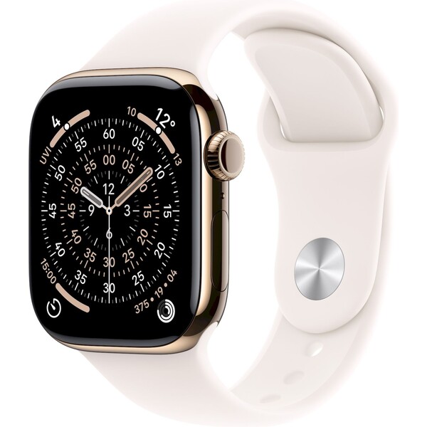 Apple Watch Series 11 Cellular (46mm) Zlatý Titan se světle ruměnným sportovním řemínkem M/L