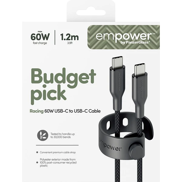 PanzerGlass USB-C/USB-C napájecí kabel 60W 1,2m černý - Kabely a redukce - Obrázek 2B3J000K01