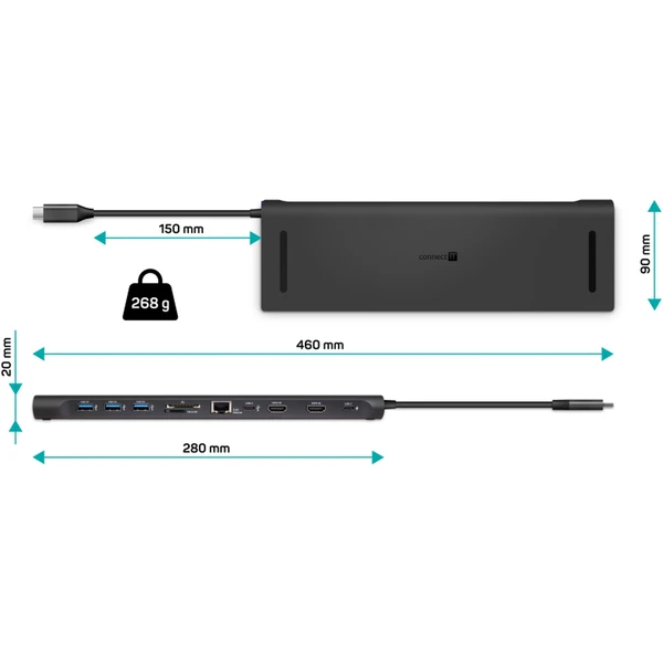 CONNECT IT USB-C dokovací stanice, 11v1 (2xHDMI), externí antracitová - Dokovací stanice - Obrázek 2DN0000P01