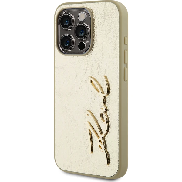 Karl Lagerfeld Wrinkled PU Signature Logo zadní kryt iPhone 15 Pro Max zlatý - Pouzdra - Obrázek 2GN5000J01