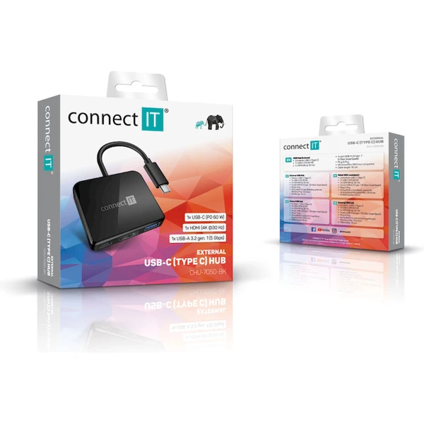 CONNECT IT USB-C hub 3v1 černý - USB huby - Obrázek 2GTG000K01