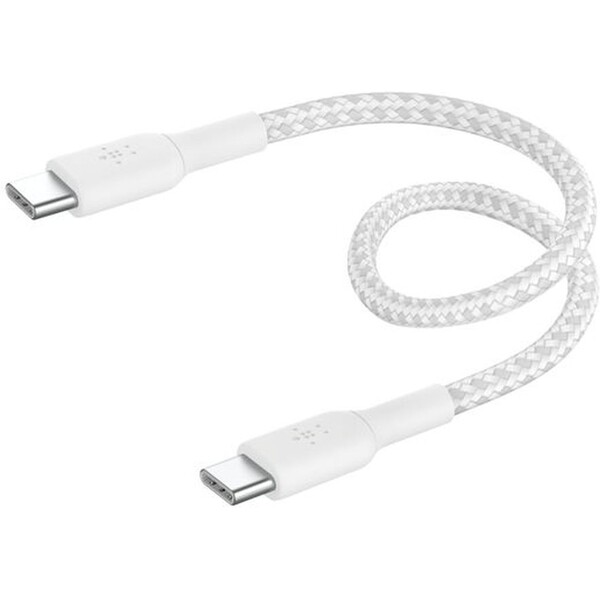 Belkin BOOST Charge Braided USB-C/USB-C odolný kabel, 15cm, bílý