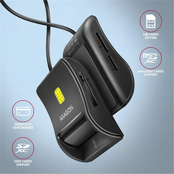 AXAGON CRE-SM3SD, USB-A FlatReader 4-slot čtečka Smart card (eObčanka) + SD/microSD/SIM, kabel 1.3 m - Čtečky paměťových karet - Obrázek 2QS6000701