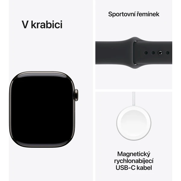 Apple Watch Series 11 Cellular (42mm) Břidlicově šedý titan s černým sportovním řemínkem M/L - Chytré hodinky - Obrázek 2URH000K01