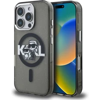 Karl Lagerfeld IML Glitter Karl and Choupette Sketch MagSafe kryt iPhone 16 Pro černý - Pouzdra