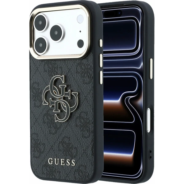Guess PU 4G Resin Metal Logo kryt iPhone 18 Pro Max černý