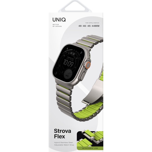 UNIQ Strova Flex titanový řemínek pro Apple Watch 49/46/45/44mm Titanium Silver/Lime Green - Řemínky - Obrázek 2b8ac89b63cc491a8cbc9a975312d681