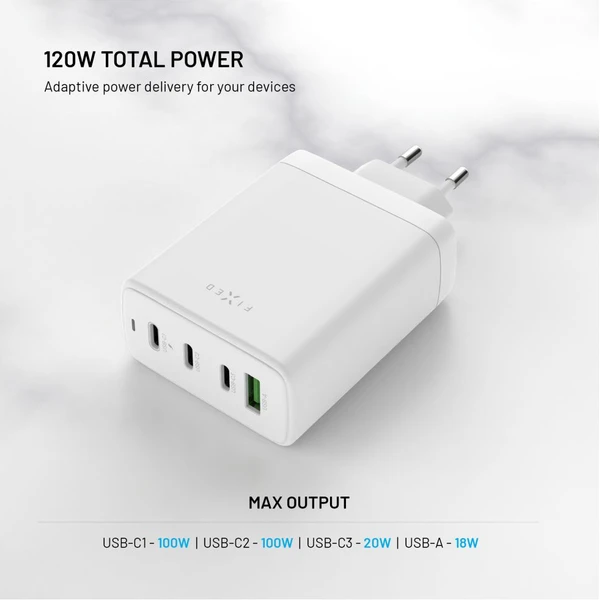 FIXED GaN nabíječka s 3xUSB-C a USB-A, PD 3.0, 120W, bílá - Nabíječky - Obrázek 2bcdd75534a4470cb370a54af7a9c8bf