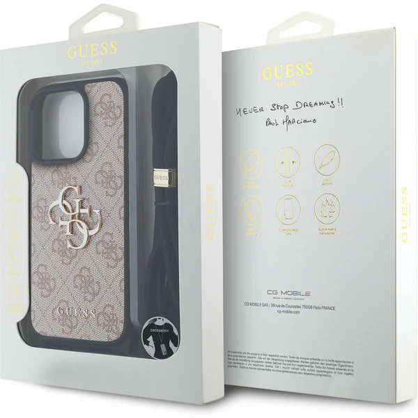Guess PU 4G Metal Logo Crossbody popruh kryt iPhone 15 Pro Max růžový - Pouzdra - Obrázek 2be3937665434ea98c0a85263dbf9064