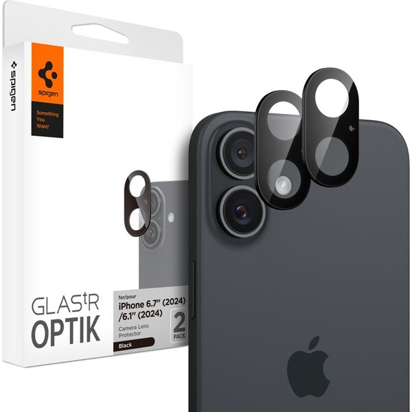 Spigen Glass tR Optik sada skel iPhone 16/16 Plus černá (2-pack)