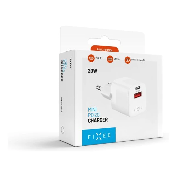 FIXED Mini nabíječka s USB-C a USB-A výstupem PD 20W a QC 3.0 bílá - Nabíječky - Obrázek 2d640c4b564546d981f4972656927b52