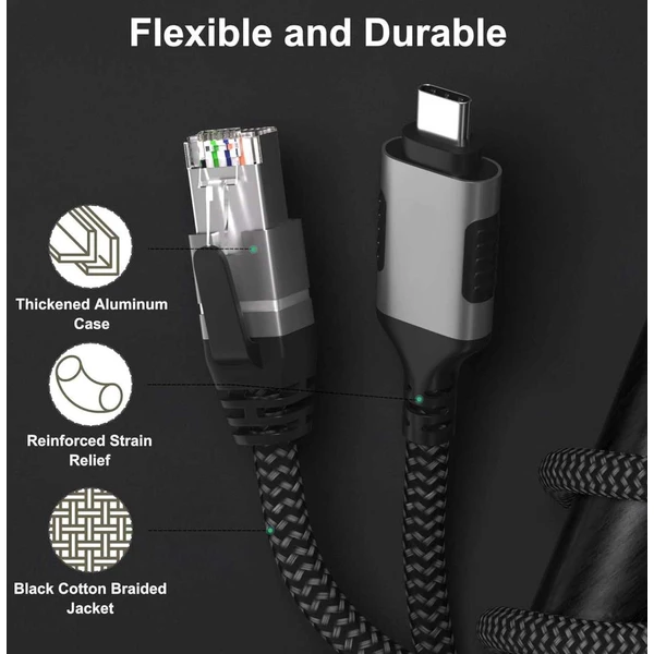 PremiumCord USB-C/RJ45 Cat6 síťový kabel 3m černý/bílý - Kabely a redukce - Obrázek 2e021622908b4d52a0497b304363b74e