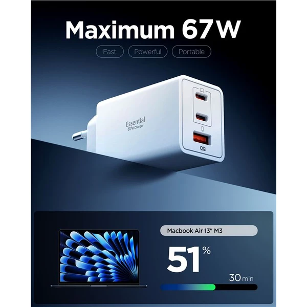 Spigen Essential 67W USB-C/USB-A nabíječka (EE673EU) bílá - Nabíječky - Obrázek 2fcc4bc44c58432eae78285740a21870