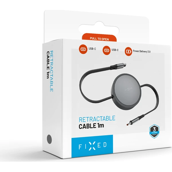 FIXED Retractable Cable navíjecí kabel s USB-C/USB-C, 1m, PD 100W, 480Mbps šedý - Kabely a redukce - Obrázek 2ffbcfb609584721af5ccc0f812aab81
