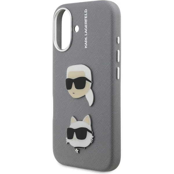 Karl Lagerfeld Grained PU K&CH Heads kryt iPhone 16 šedý - Pouzdra - Obrázek 30373e83f5294def98ff07e70266ebb3