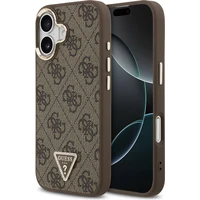 Guess PU Leather 4G Triangle Logo Gold Frame MagSafe kryt iPhone 17 hnědý - Pouzdra