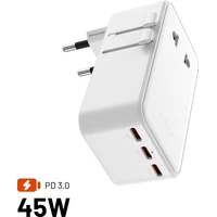 FIXED Voyager Slim 45W cestovní GaN adaptér (PD) pro EU, UK a USA/AUS, bílý - Nabíječky