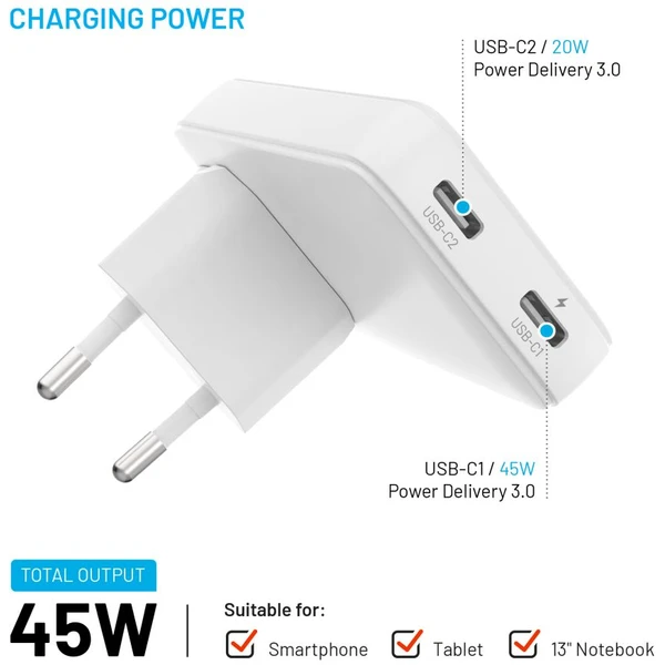 FIXED Slim Traveller GaN cestovní nabíječka s 2x USB-C a adaptéry (45W) bílá - Nabíječky - Obrázek 30ce43834de64d499e56c9420d2f6af8