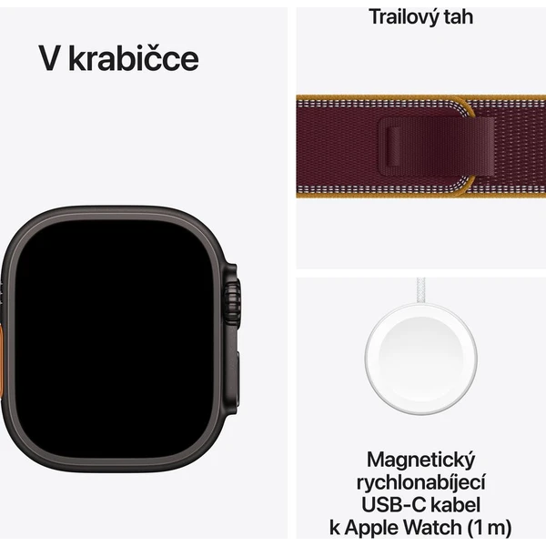 Apple Watch Ultra 4 49mm Černý titan s burgundsky červeným Trailovým tahem M/L - Chytré hodinky - Obrázek 3138db34031e4143a73fba16202132a1