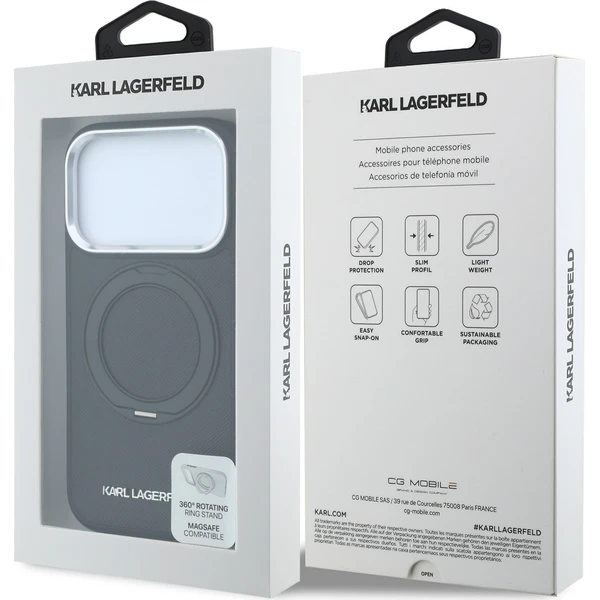 Karl Lagerfeld PU Saffiano Ring Stand MagSafe kryt iPhone 18 Pro Max černý - Pouzdra - Obrázek 313f40a8130440fc88d158f296180647