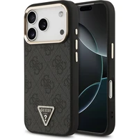 Guess PU Leather 4G Triangle Logo Gold Frame MagSafe kryt iPhone 17 Pro černý - Pouzdra