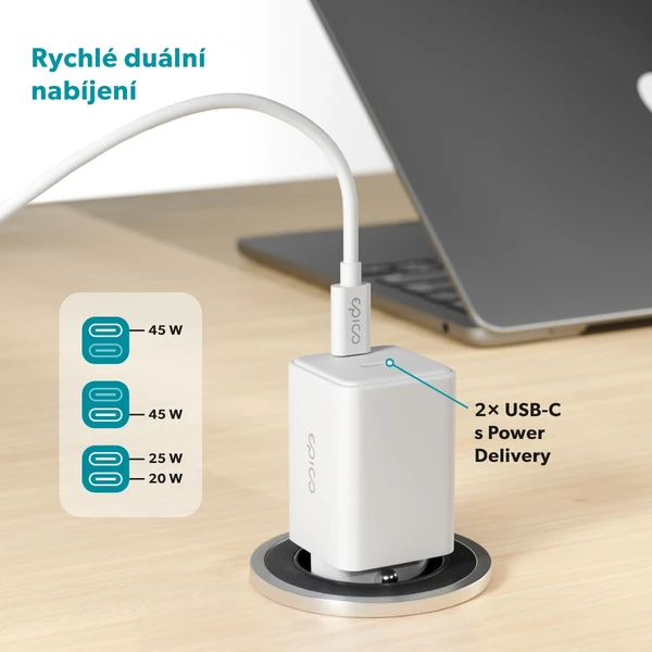 Epico UltraBoost GaN 45W síťový adaptér EA45 s 1,2 m USB-C na USB-C kabelem bílý - Nabíječky - Obrázek 31LL000K01