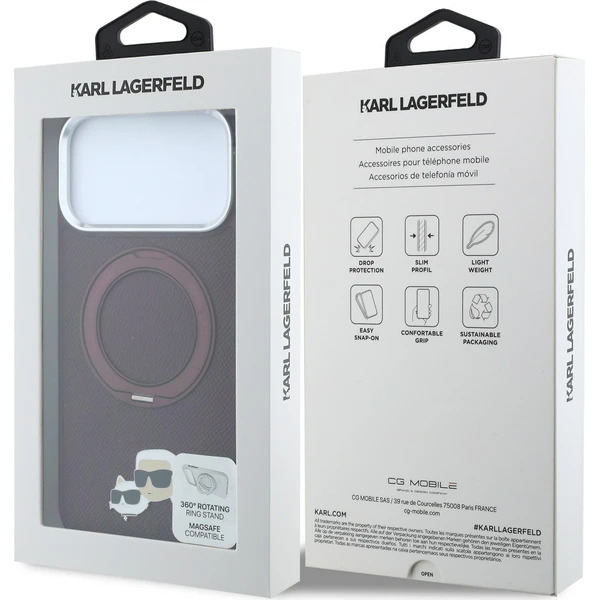 Karl Lagerfeld PU Grained K&CH Heads Ring Stand Magsafe kryt iPhone 18 Pro vínový - Pouzdra - Obrázek 32c82a22ac484dee9c506387d292358c
