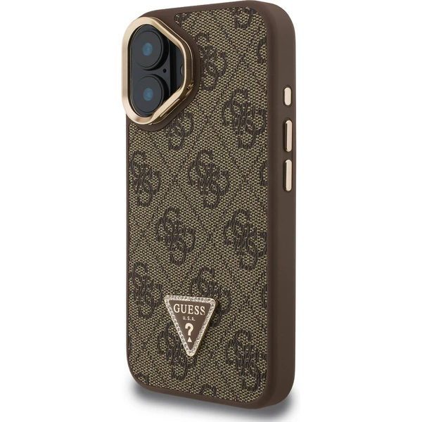 Guess PU 4G Strass Triangle Logo Stand Camera Frame MagSafe kryt iPhone 16 hnědý - Pouzdra - Obrázek 33203902dbfb4c85a702517d016b4d1d