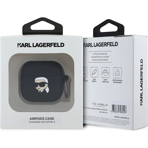 Karl Lagerfeld 3D Logo NFT Karl Head silikonové pouzdro AirPods 4 černé - Pouzdra - Obrázek 339dc0e0d04a4558bbb526ebef88fa4f