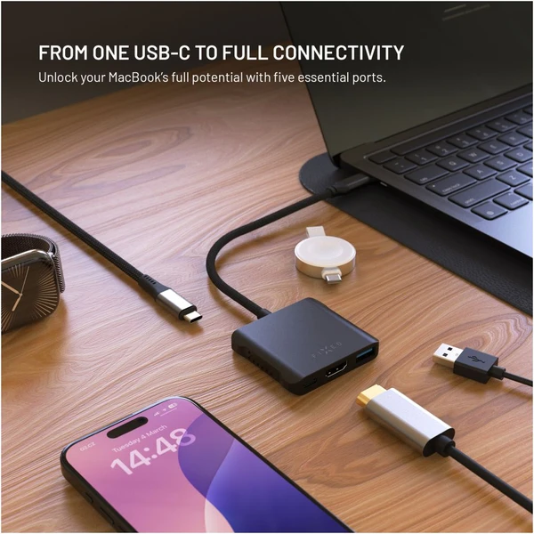 FIXED HUB Quadri hliníkový USB-C hub pro notebooky, 140W, PD 3.1, vesmírně černý - USB huby - Obrázek 358cd3a7786b49afb83d1c69d64d39d1