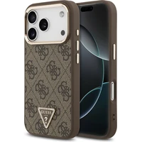 Guess PU Leather 4G Triangle Logo Gold Frame MagSafe kryt iPhone 17 Pro hnědý - Pouzdra