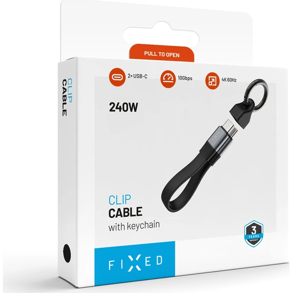 FIXED Clip Cable USB-C kabel s karabinou, 3.2 Gen 2 10Gb/s, 4K 60Hz, PD 240W, černý - Kabely a redukce - Obrázek 359d164e75964c438afa49a7a5484df6
