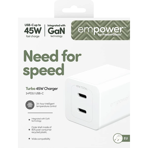 PanzerGlass® empower nabíječka Turbo GaN (45 W) 2x USB-C, bílá - Nabíječky - Obrázek 363J000K01